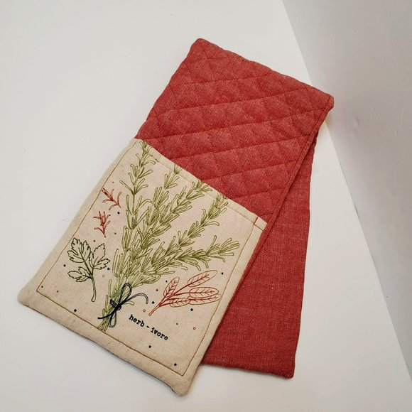 Demdaco Herb-Ivore Double Oven Mitt, Garden Herbs Design Pot Holder, Like New - Picture 1 of 7